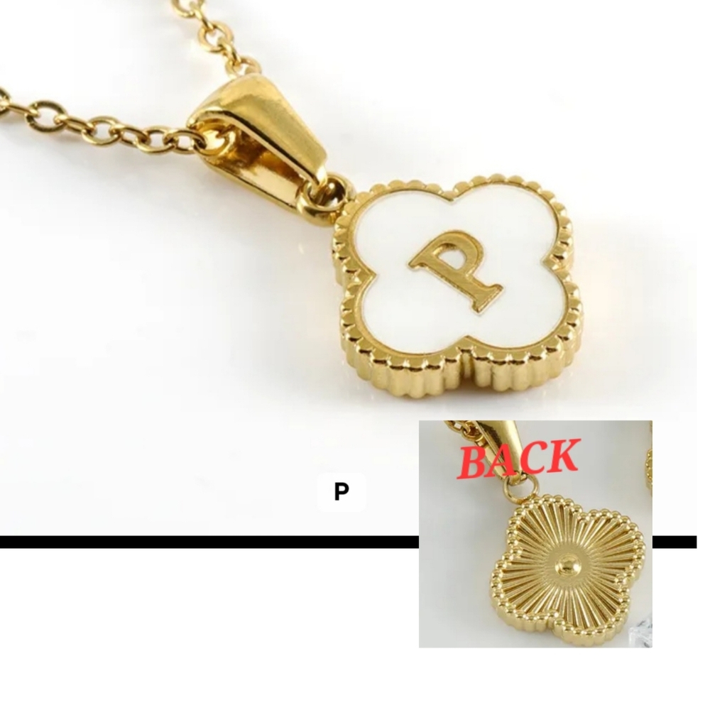Gold Initial 'P' Clover Pendant Necklace - White & Gold